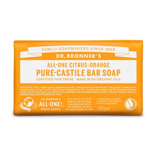 Dr. Bronner's All-One Pure Castile Bar Soap Citrus Orange 140g product image